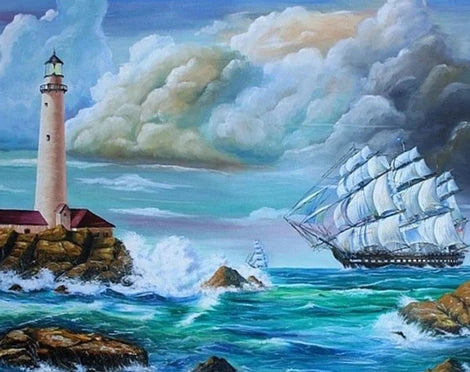 Landscape Lighthouse Boat Diy Paint By Numbers Kits UK BU0027