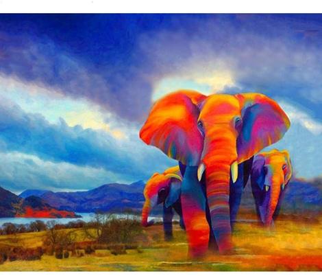 Animal African Colorful Elephants Diy Paint By Numbers Kits For Adults UK AN0087