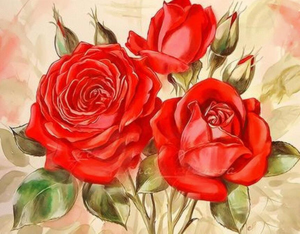 Rose Flowers Diy Paint By Numbers Kits UK PL0552