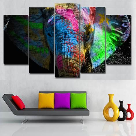 5 Panels Colorful Elephant Diy Paint By Numbers Kits UK AN0089