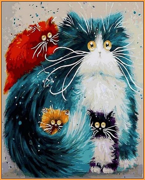 Pet Four Colorful Cats Diy Paint By Numbers Kits UK PE0005