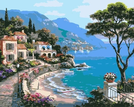 Town Mediterranean Sea Diy Paint By Numbers Kits For Adults UK LS058