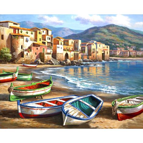 Beach Boats Diy Paint By Numbers Kits UK PP0065